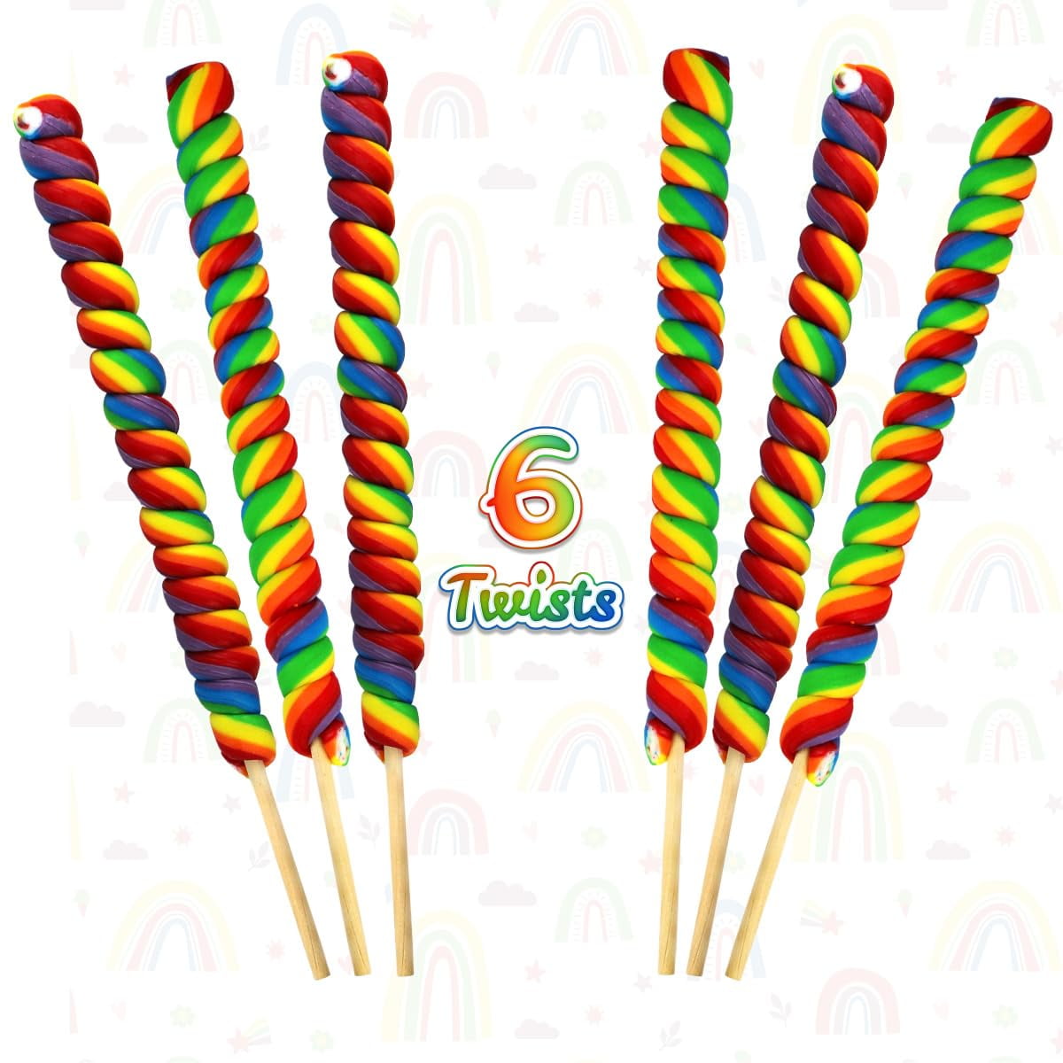 6 Jumbo Twisty Rainbow Lollipops Individually Wrapped (Non Broken