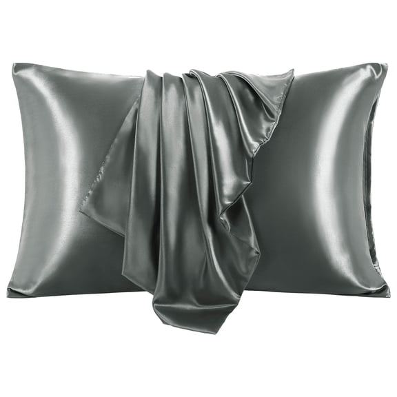 PiccoCasa 2Pcs Satin Pillowcase Silky Pillow Cover with Envelope Closure, Standard Grey
