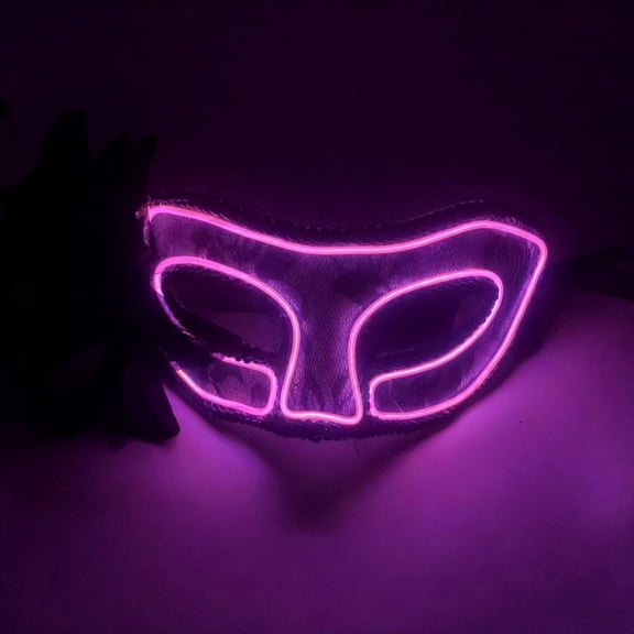 Xfvqtps LED Mardi Gras Mask for Women Flash Light up Masquerade Masks Half Face Lace Faux Feather Carnival Mask for Makeup Performance Ball Party(Battery Not Included) Pink