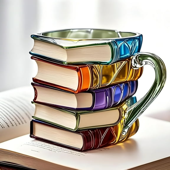 ACDANC Novelty Painted Book Coffee Mug Unique Book Stacking Coffee Mug Collectible Gifts for Literature Lovers