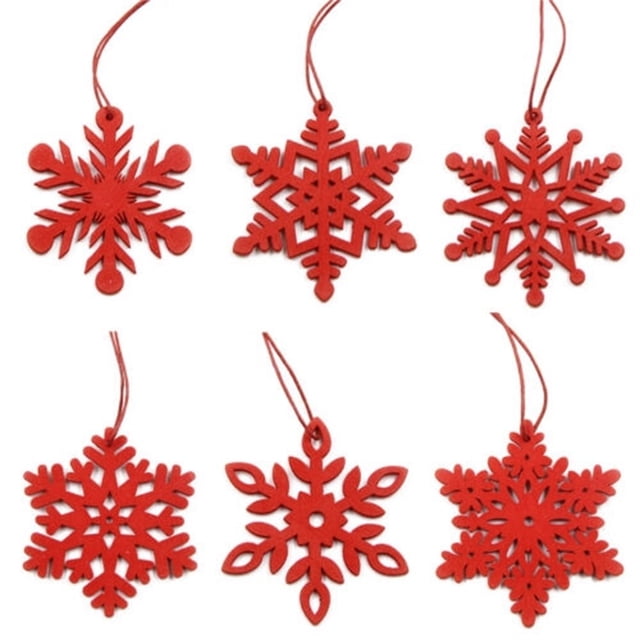 6Pcs White Red Wooden Snowflakes Christmas Pendant Ornaments For Tree Hanging