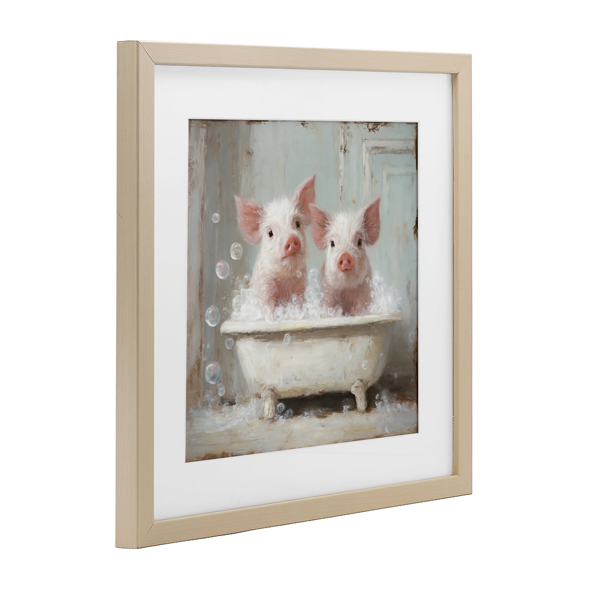 Stupell Industries Piglet Bubble Bath Birch Framed Print Under Glass, design by Tina LeCour