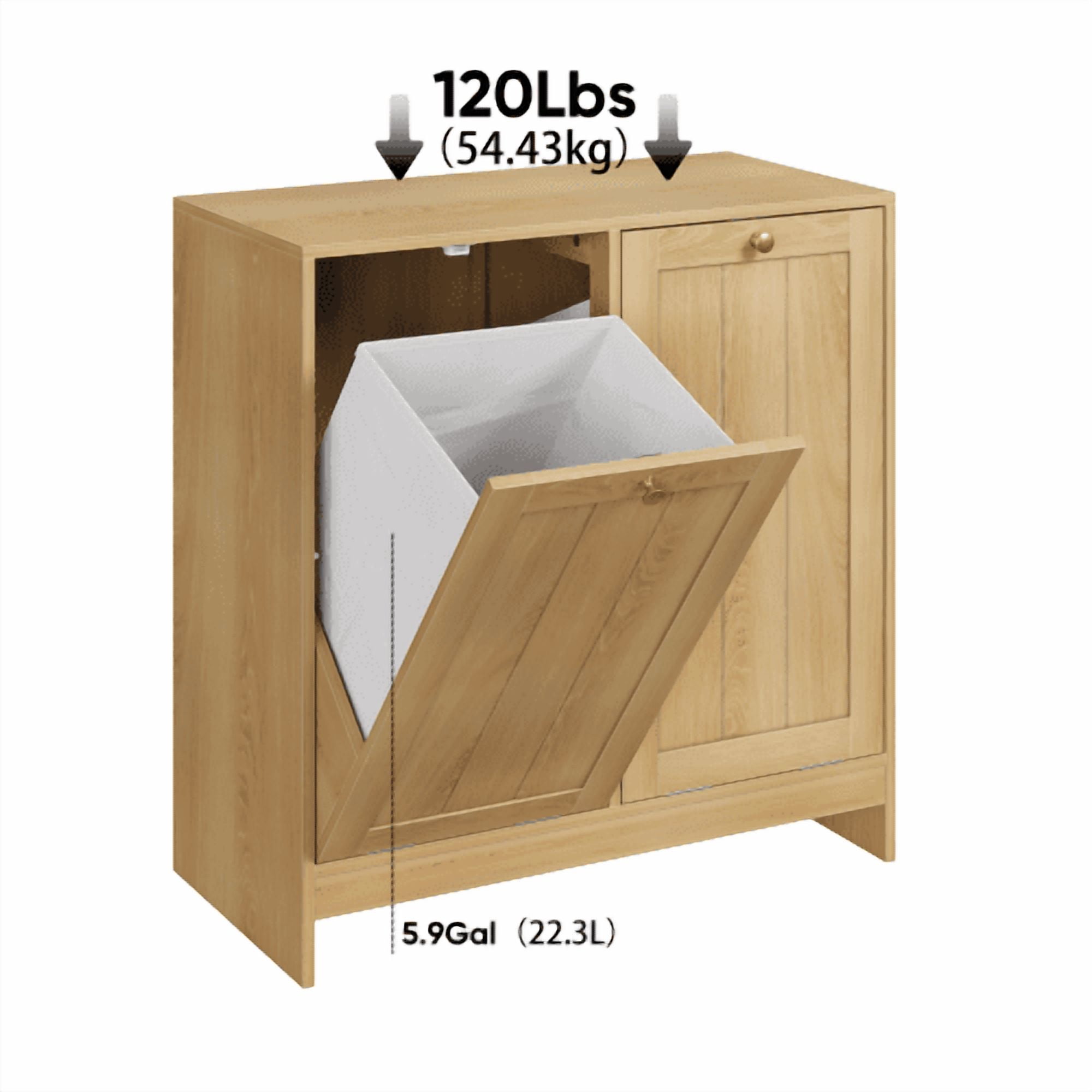 Tilted Laundry Hamper with Removable Baskets, Hidden Laundry Hamper Storage Cabinet, Free-Standing Bathroom Organizer, Oak