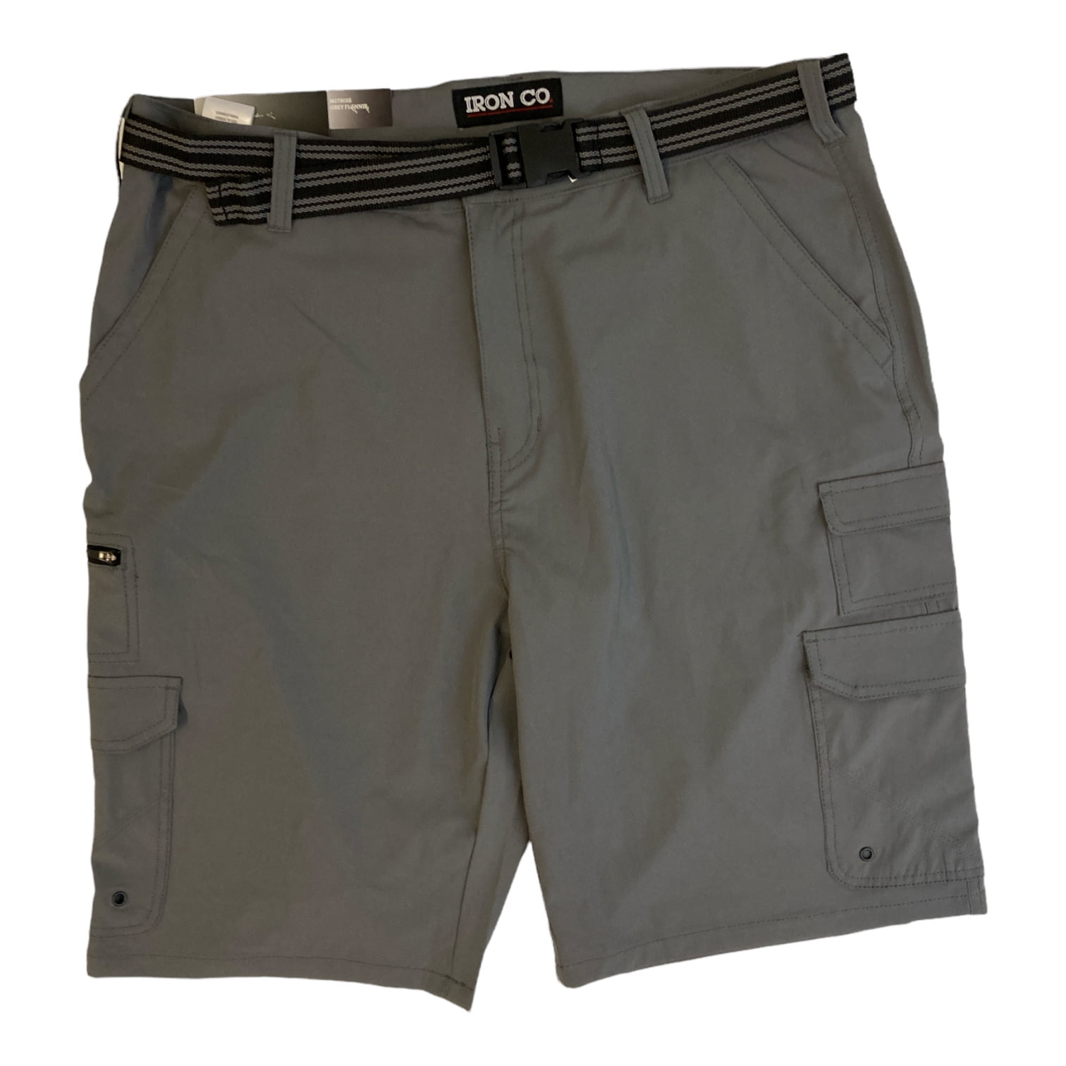 Iron Co Men's Belted Stretch Performance Hybrid Cargo Shorts (Grey