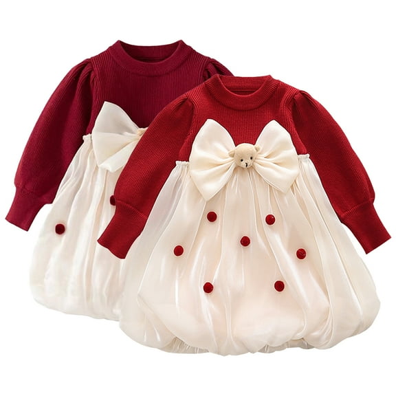 KYAIGUO Toddler Baby Knit Sweater Dress for Girls Baby Princess Knitted Puffy Skirt Infant Christmas Knit Outfit Sweet Red Knitwear for 3M-4Y