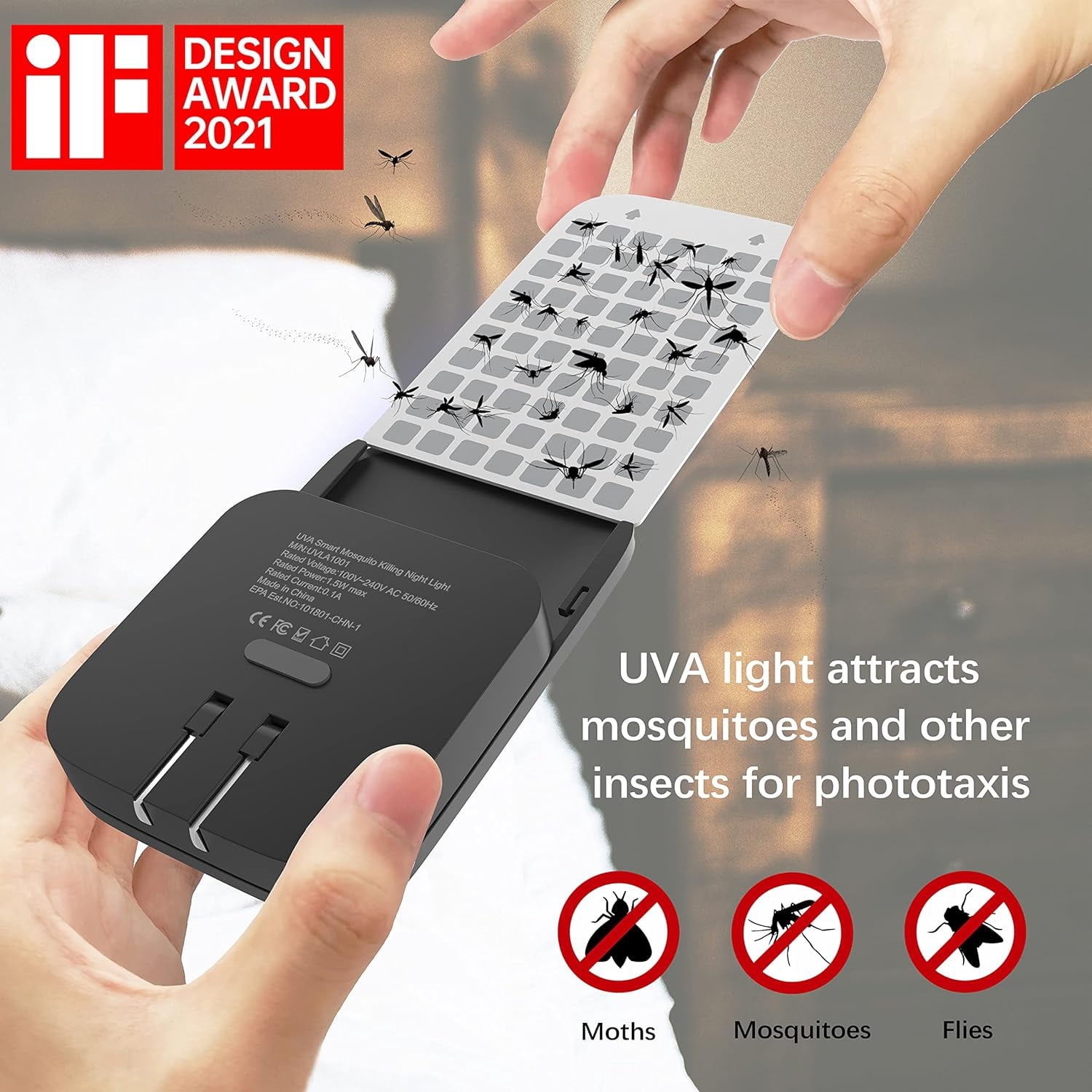 Mosalogic Flying Insect Trap Indoor Light Trap With Refill Glue Cards(1 Device + 5 Refill) - Black