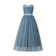 thumbnail image 1 of Vestido sin mangas con cuello redondo para niña, elegante, de malla con purpurina, con lazo irregular y degradado de colores, falda de poliéster., 1 of 4