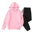 thumbnail image 2 of Sweatsuits 2pcs Sets Men Velvet Solid-Color Casual Loose Pocket Drawstring Long Pants Sweatshirt Long Sleeve Hooded Set,Pink M, 2 of 7