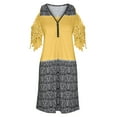 thumbnail image 4 of Wycnly Dresses for Women 2024 Summer Short Sleeve V-Neck Western Print Casual Mini Sundress Quarter Zip Sexy Lace Trim Cold Shoulder Tunic Tshirt Dresses Yellow xl Clearance Under $5, 4 of 5