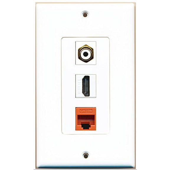 RiteAV - 1 Port HDMI 1 RCA White 1 Cat5e Ethernet Orange Wall Plate Decorative