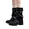 thumbnail image 5 of Slouch Mid Calf Boots for Women Square Toe Motorcycle Boots | Soft Faux PU Leather Fall Boots with Buckle Design & Non-Slip Sole, 5 of 5