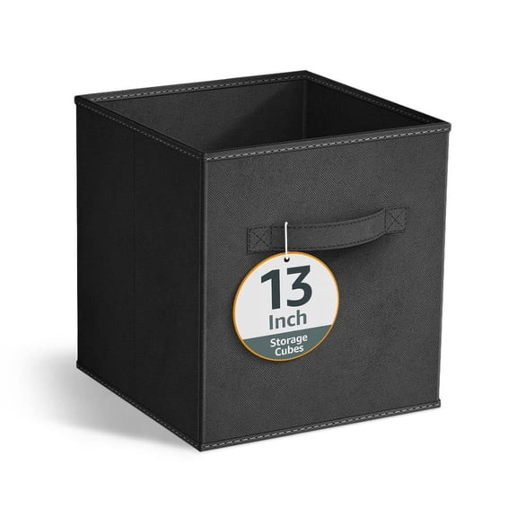 Large Storage Cubes with Handles, Black 13 in x 13 in Fabric Decorative Basket (Set of 1), Clothes and Closet Organizer