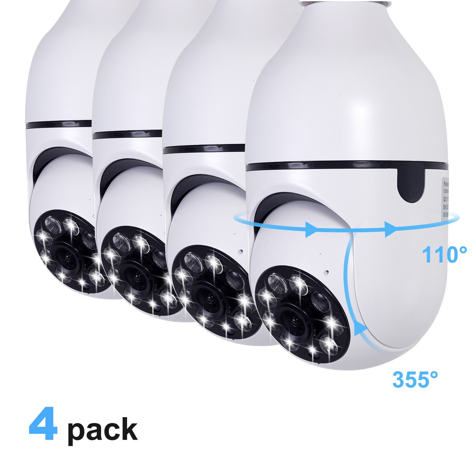 4Pack E27 Light Bulb Cameras, 2.4G & 5G WiFi Security Camera Wireless