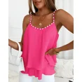 thumbnail image 3 of CHICME Tank Tops For Women Summer Solid Color Spaghetti Strap Double Layers Pleated Loose Casual Chiffon Camisole With Beaded Vest Rose Red-L, 3 of 9
