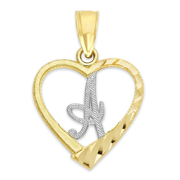 Golden Fire Solid 10k Two Tone Initial Heart Pendant - Personalized Jewelry Gifts for Women