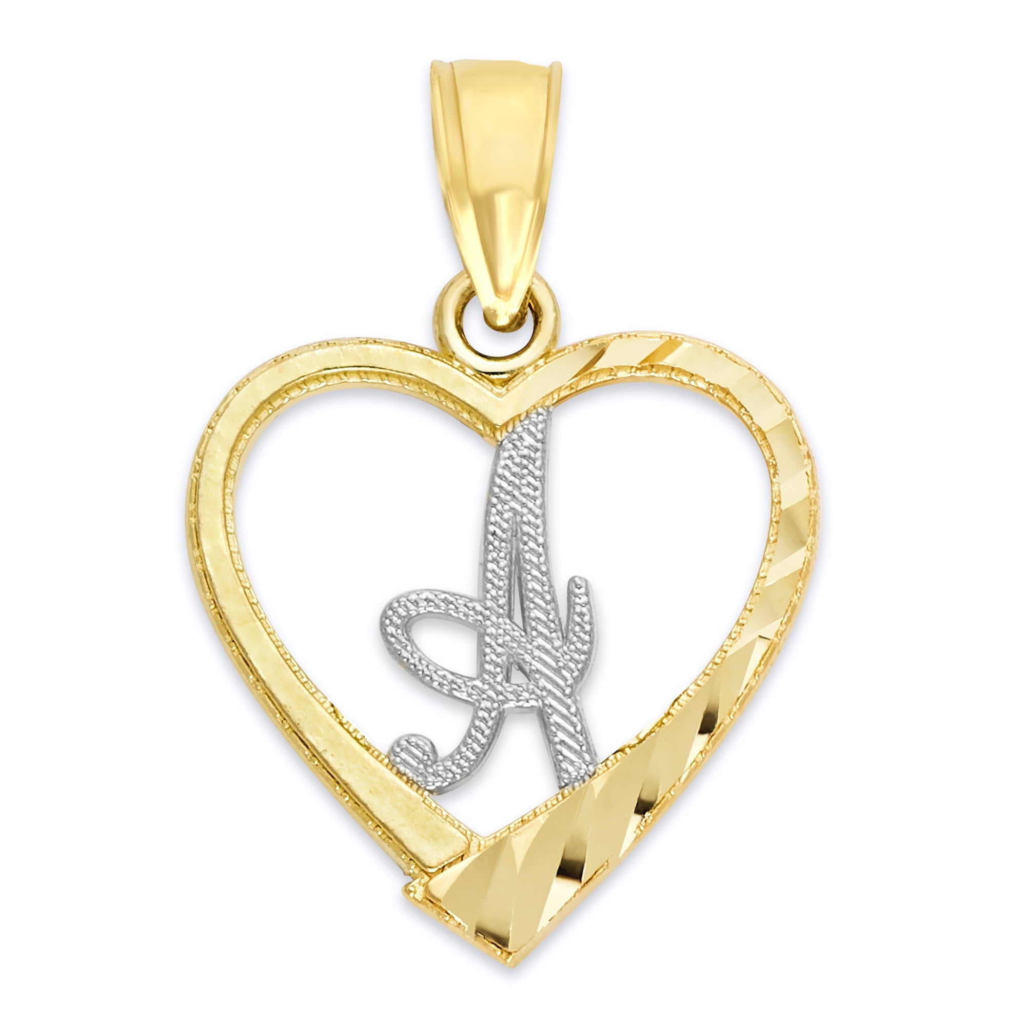 Golden Fire Solid 10k Two Tone Initial Heart Pendant - Personalized Jewelry Gifts for Women