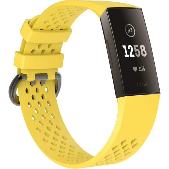 KOMI Band Compatible with Fitbit Charge 3 / Charge 4 Strap, Breathable Air Hole Silicone Replacement Sport Accessory Wristband for Fitbit Charge 3 Charge 4(S, Yellow)