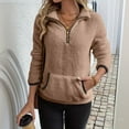 thumbnail image 4 of BODOAO Women Sherpa Fleece Pullover Quarter Zip Long Sleeve Fluffy Soft Sweaters Jacket Plus Size Winter Coats with Pockets Fall Warm Oversized 3/4 Zip Pullover Sweatshirt Winter Tops Coat Coffee S, 4 of 5