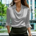 thumbnail image 2 of Satin Blouses for Women Silk Cowl Neck Shirts Elegant Ruffle 3/4 Sleeve Tops Slim-Fit Fashion Trendy Outfits Casual Business Outfits 2026 Summer Tops Lace Ladies Clothes, 2 of 8