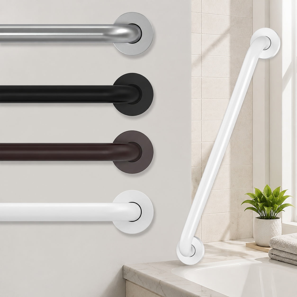 16 Inch White Safety Shower Grab Bars for Seniors Elderly Handicapped with Concealed Screws Durable Wall Mounted Support