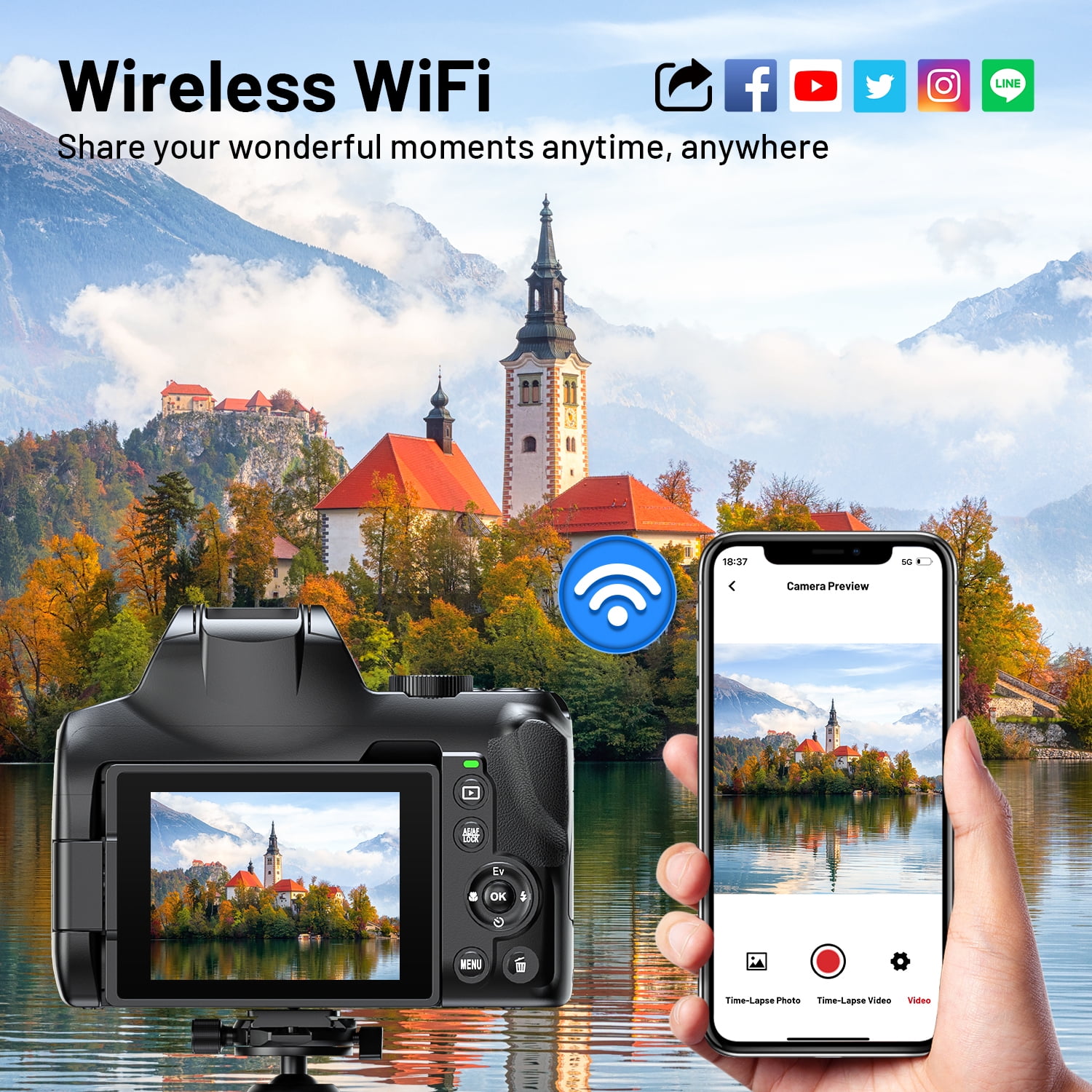 Campark AC21 72MP Autofocus Digital Camera with 12X Option Zoom 4K/30FPS Video, WiFi, 64GB Card