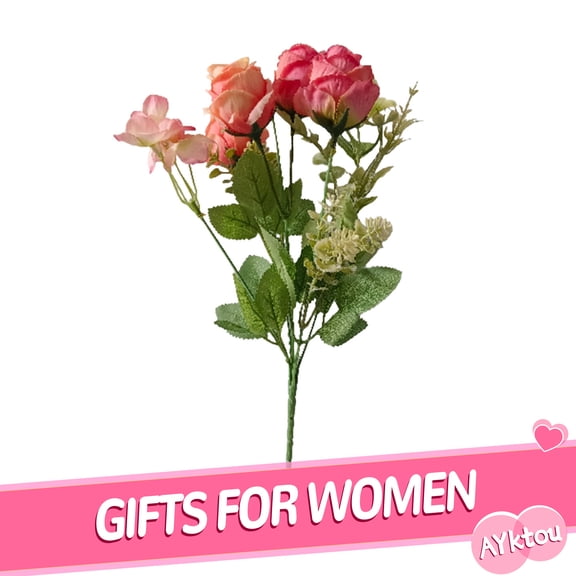 AYktou 12.6" Fake Roses Artificial Flowers Silk Pink Roses Wedding Bouquet for Wedding Decorations Bridal Shower Centerpieces Floral Party Photography Props,Mother's Day Gift