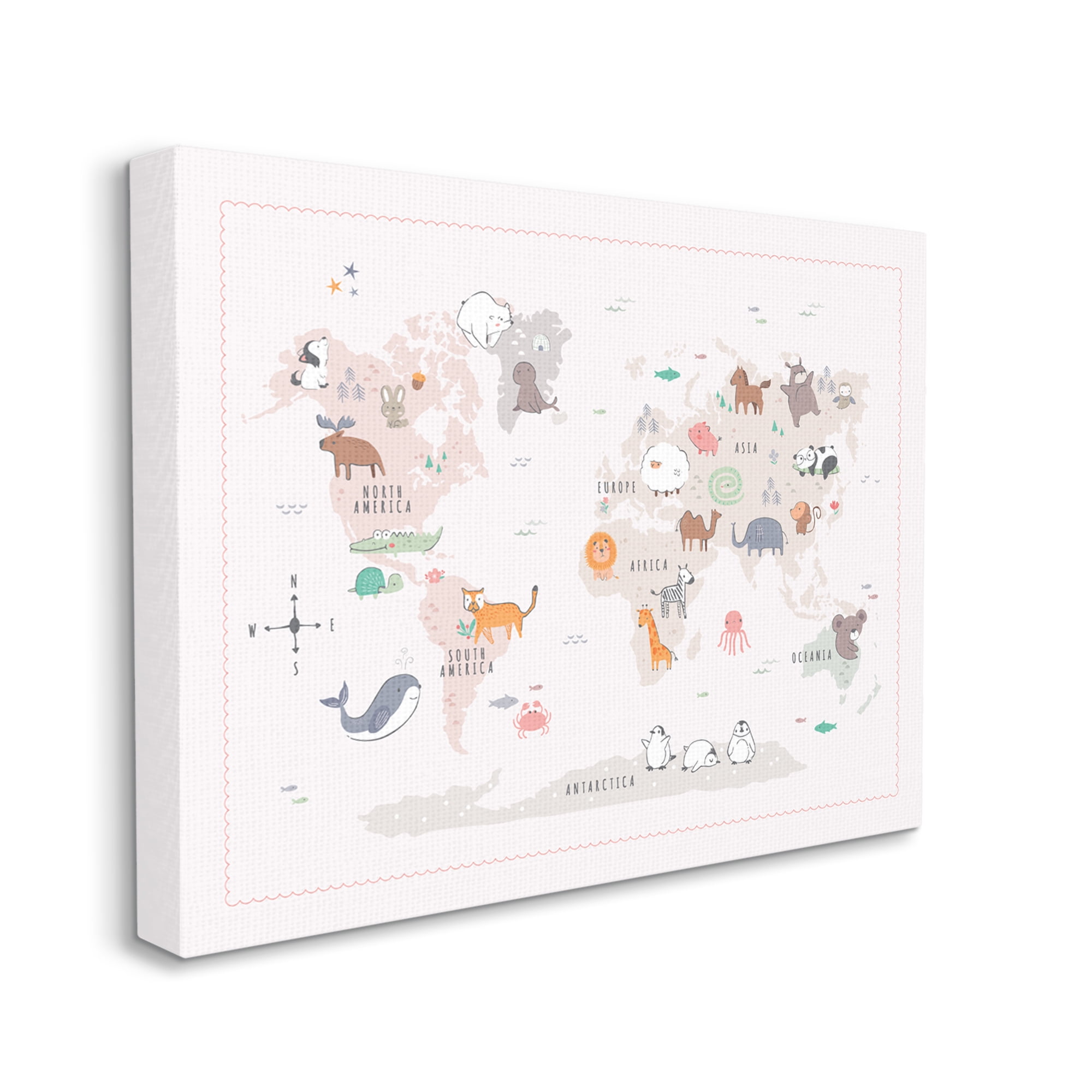 Stupell Industries Native Wildlife Animals Countries World Map Education Graphic Art Gallery Wrapped Canvas Print Wall Art, Design by Andrea Jasid Grassi