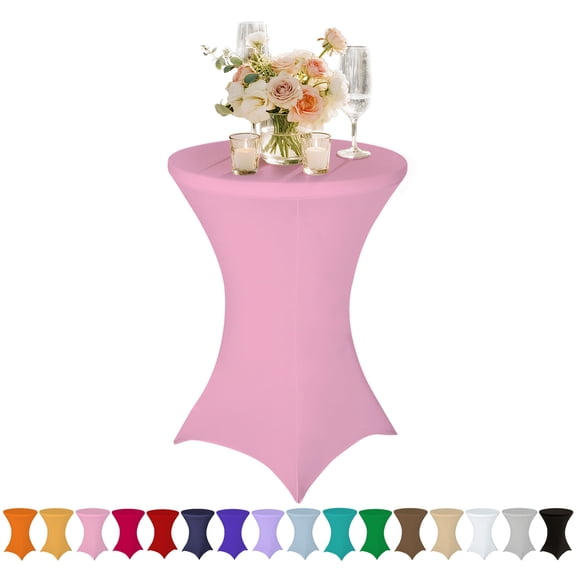 Deep Pink Elastic Tablecloth for 43"x32" Round Table - Spandex Stretch Cocktail Table Cover for Party, Wedding, Banquet Decor
