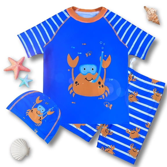 MUXiin Toddler Boy Swimwear Rash Guard Short Sleeve Beach Shorts Swim Trunk for Boys Cartoon Dinosaur Quick Dry Breathable 1 Piece Zipper Bathing Suit for 4-5 Years