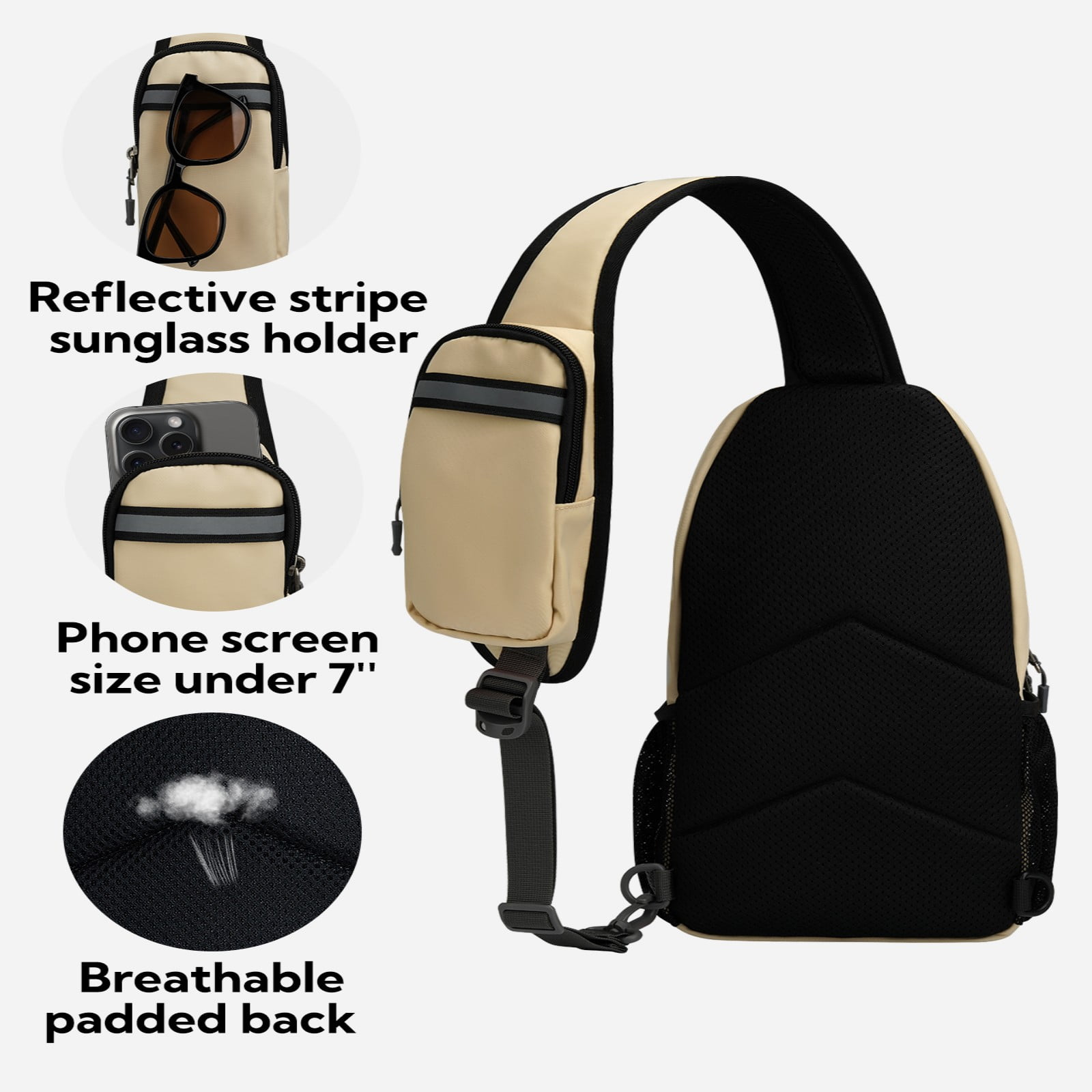 WATERFLY Unisex Hiking Travel Nylon Sling Bag Cross-Body Shoulder Chest Bag,Beige