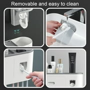 JUNLIN Toothbrush Holder for Bathroom, Toothpaste Holder and Dispenser,Wall Mounted Toothbrush Cup Holder with Brush Sink, Cup, Cosmetic Drawer and Storage Tray White