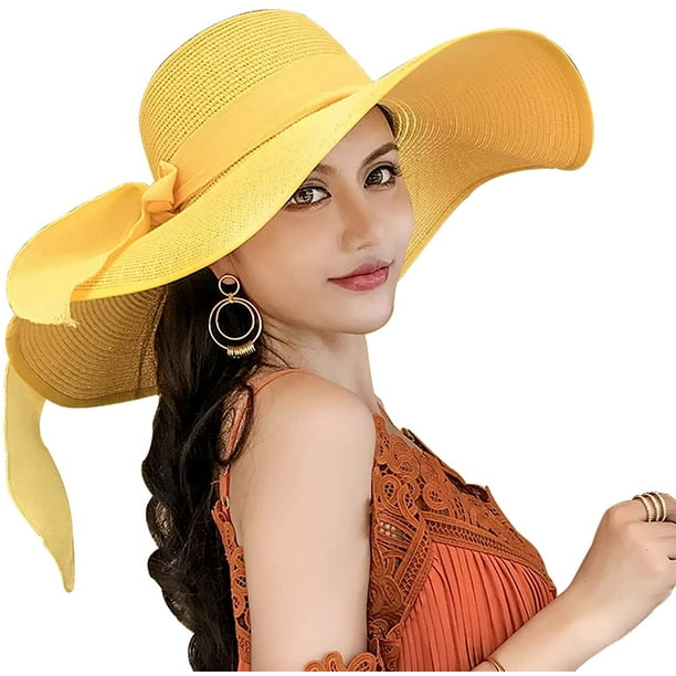 Rongmo Sun Hat Hats Ladies Summer Hat, Straw Hat Straw Hat Beach Hat Sun Hat Sun Hats Wide-Brimmed Floppy Hat Foldable Garden Hat Beach Cap Uv Protect