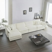 Modern U-Shaped Sectional Sofa 5 Seater with White Chenille, Solid Wood Frame