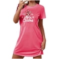 thumbnail image 1 of Sakmal Robe de Nuit Rose Moomoo pour Femmes Noël Grande Taille Légère Extensible Tenue de Détente Manches Courtes Col Rond Courte Imprimé Joyeux Noël Robes de Nuit P-2TG, 1 of 4