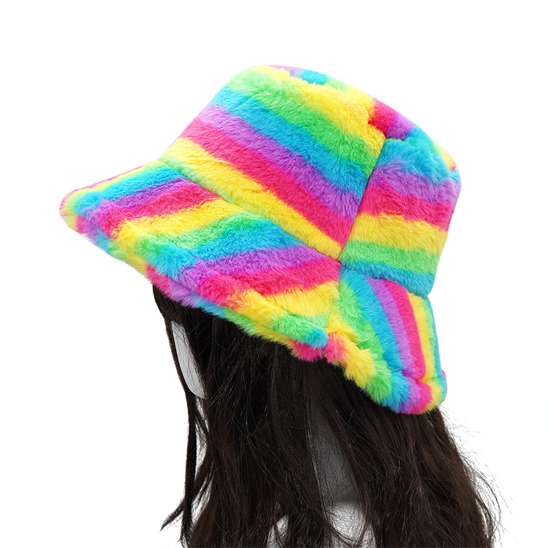 Women Girls Faux Fur Warm Bucket Hat 