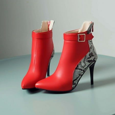 

symoid Womens Booties and Ankle Boots- Autumn Winter Tassel Thick Heel High-heel Overshoes Mid-boots Red 37