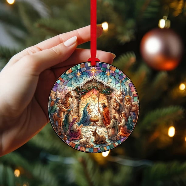Nativity Scene Decoration Wooden Christmas Tree Car Decoration Sacred Religious Gifts Nativity Scene Christmas Decoration Gifts