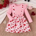 thumbnail image 7 of Girls Valentine's Day Dress Heart Print Long Sleeve Ruffle Top Suspender Skirt Kids Little Girl Pink Outfit 2-9 Years,Size 5-6 T, 7 of 7
