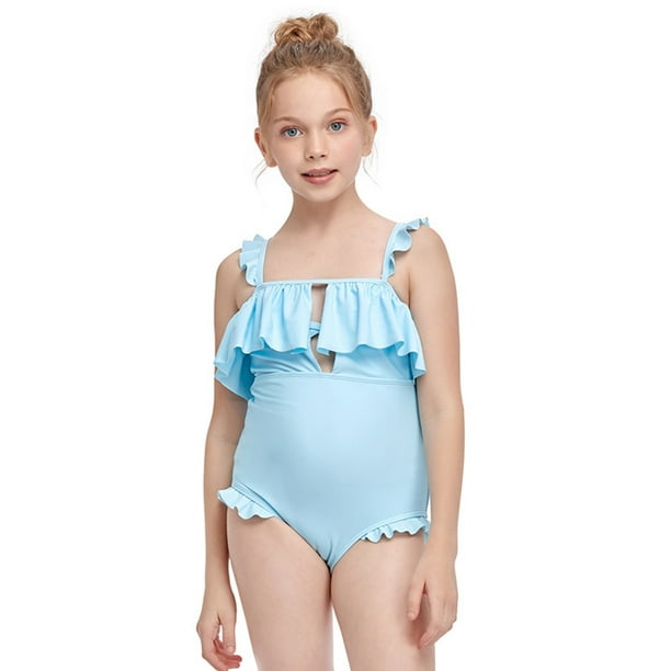 HAWEE Girls' Swimsuit One Piece Ruffle One-Shoulder 1-Piece Swimdress  Adjustable Straps Beach Surf Bathing Suit 