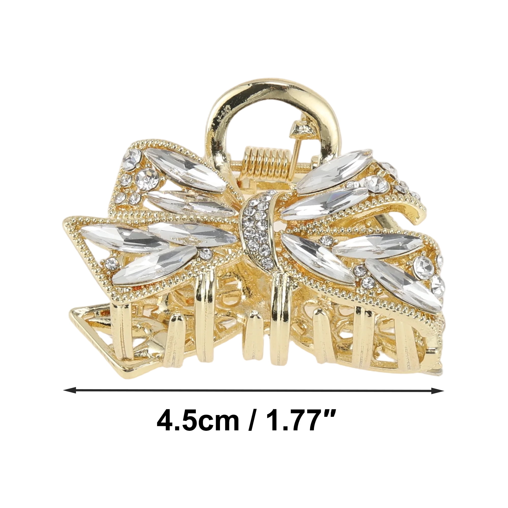 Unique Bargains Faux Crystal Bow Claw Clip in Gold Tone