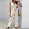thumbnail image 1 of Sentmoon Casual Jumpsuits for Women Rompers for Women 2026 Sleeveless V Neck Solid Color Button Down Regular Fit Plus Size Overalls for Women with Pockets Summer, 1 of 8