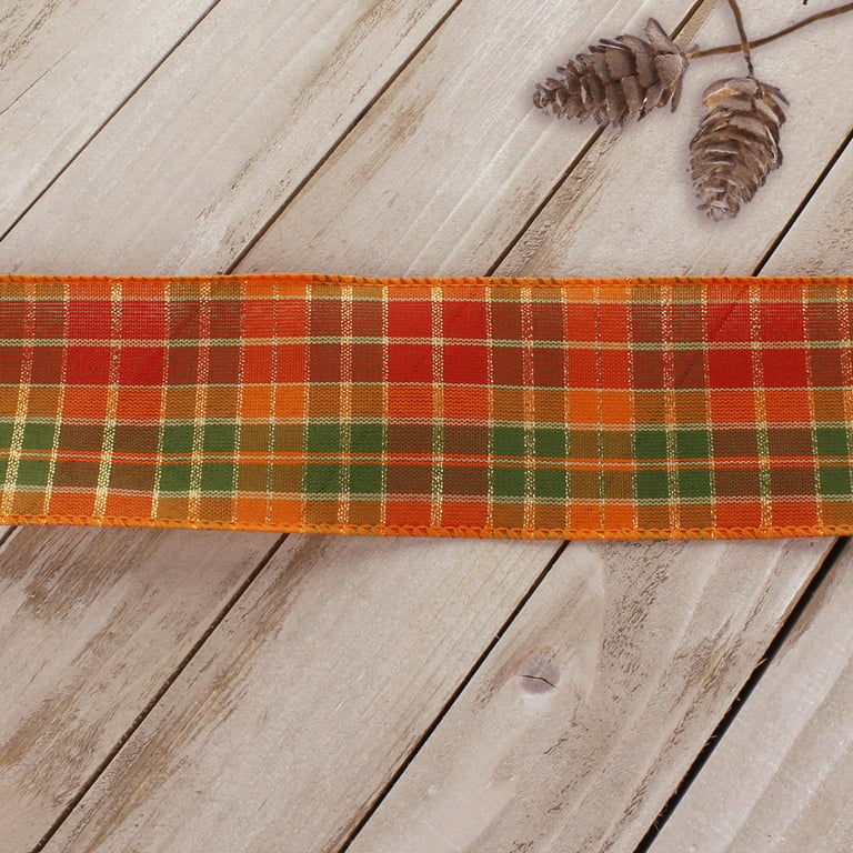 Orange Gingham Ribbon Wired Burlap - 2 1/2 Inch x 10 Yards, Fall,  Halloween, Thanksgiving, Christmas, Wreath, Easter, Spring 