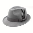 thumbnail image 3 of OIOLOYJM Fedora Hats for Men Casual Classic Short Brim Felt Hat with Feathers Band Fashion Outdoor Dress Work Trilby Hats Gray, 3 of 4