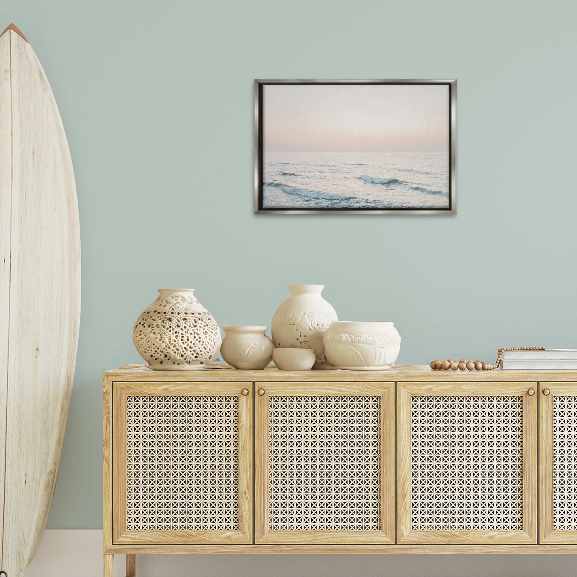 Stupell Industries Rolling Waves At Dawn Coastal Photography Gray Floater Framed Canvas Art Print Wall Art, 25 x 17