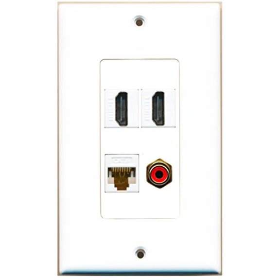 RiteAV - 2 Port HDMI 1 Port RCA Red 1 Port Cat6 Ethernet White Wall Plate Decorative