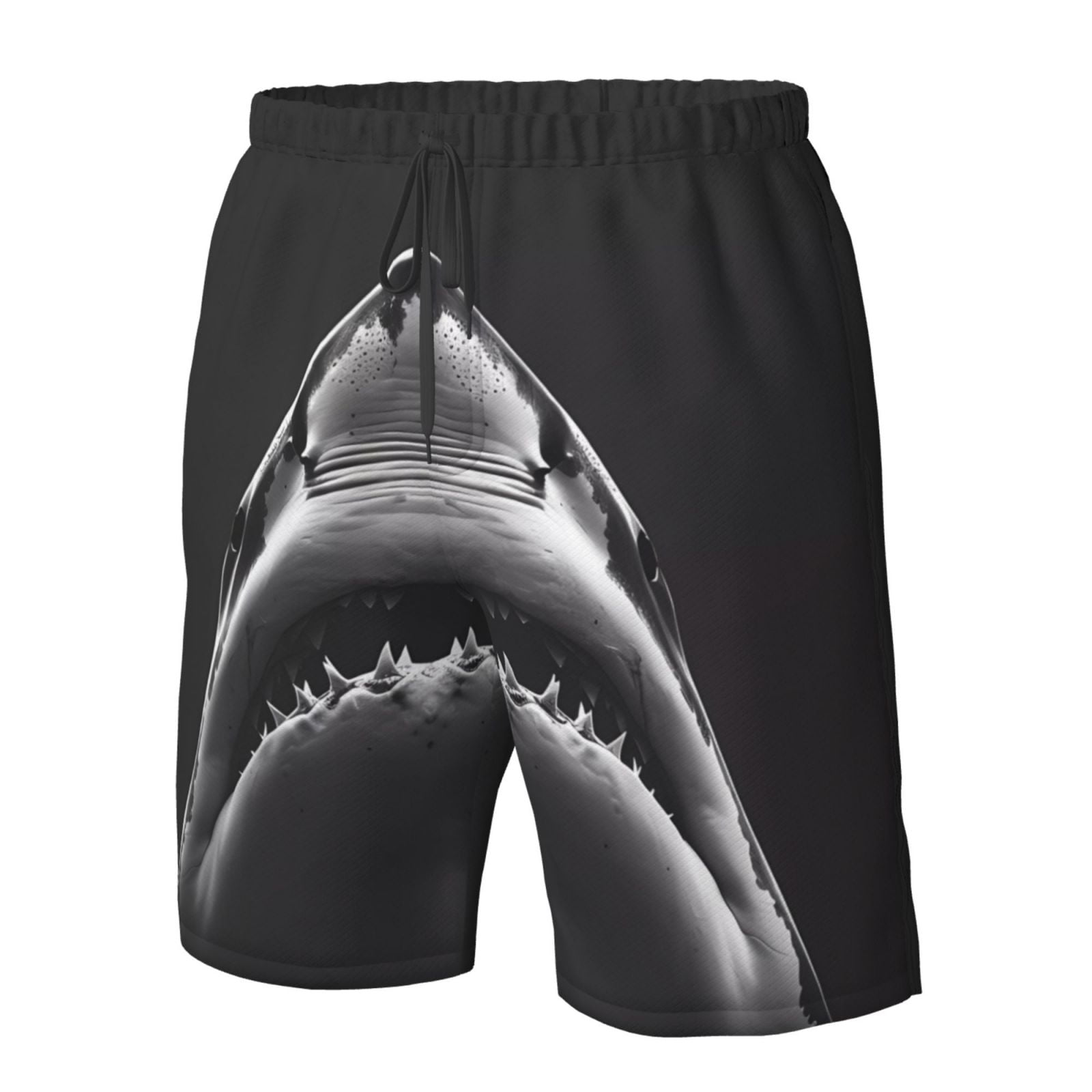 Vsdgher Black And White Shark Men's Beach Shorts, Surfing shorts, Swim trunks, Quick Dry Swim Trunks for Surfing Beach Fun -Large