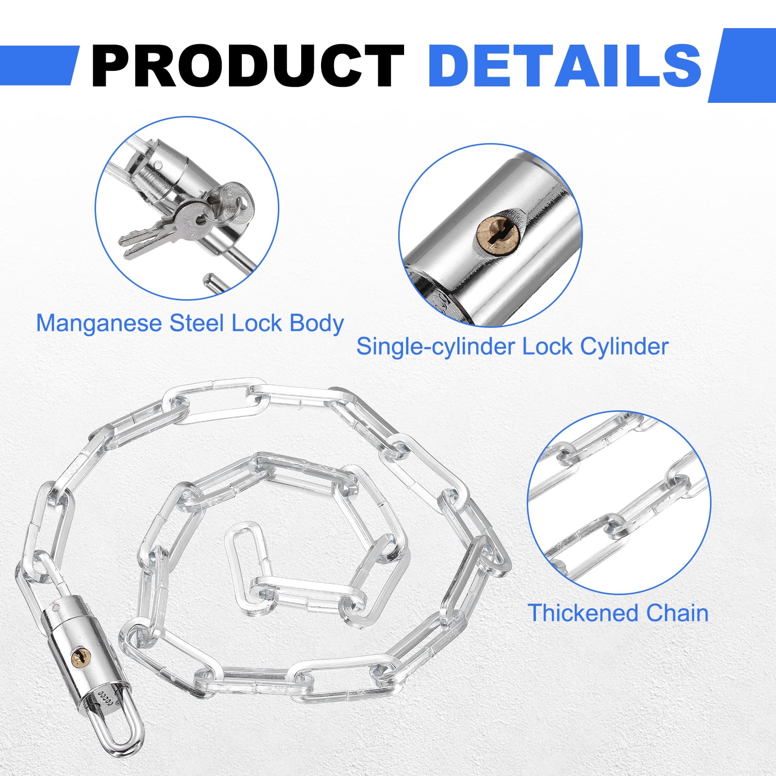 Bike Chain Lock, (53 Inch, Silver) (1 Pcs), Manganese Steel Anti-Theft Bicycle Chain Round Lock with Keys, Suit for - Bike/Motorcycle/Scooter/Truck