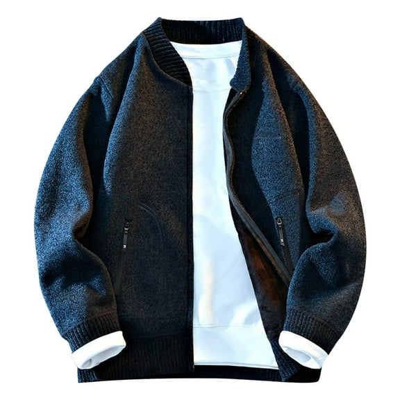 LIaqionyy Men Sweater Coat Winter Warm Sweaters Jackets Zipper Knitted Cardigan Casual Jacket with Pockets
