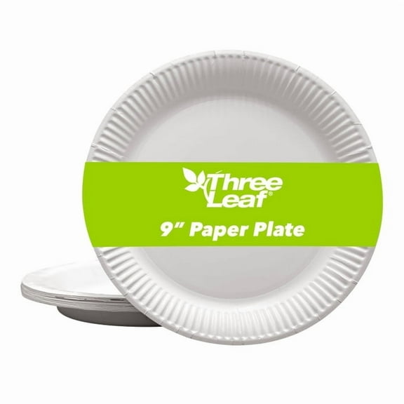 Three Leaf 9" Paper Plates, 1000 Ct. (10 Packs Of 100) - White