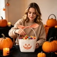 thumbnail image 2 of Sahpxhe Halloween Basket Handheld Bow Embroidered Candy Bag Gift Bags,Pumpkin Ghost Bucket Tote for Trick-Or-Treat,Party Decor and Storage,12.2x6.50in Orange-B, 2 of 6